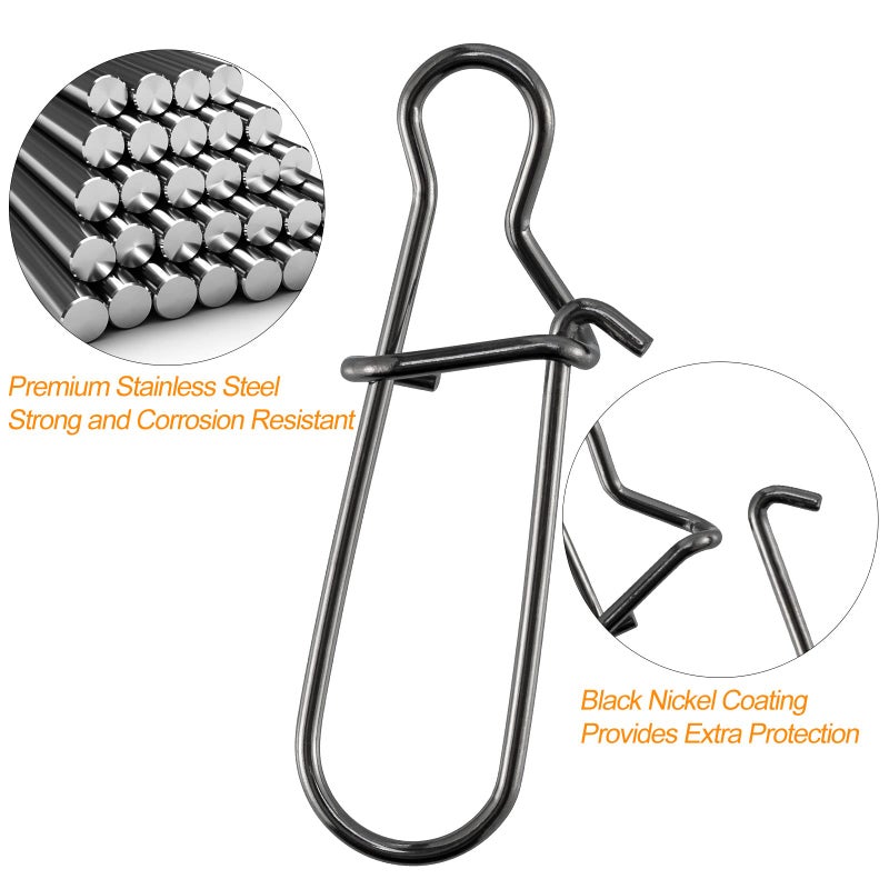 Dr.Fish 100 Pack Duo Lock Fishing Snaps Stainless Steel 26-220LB Lure Snaps Freshwater Saltwater Quick Change Speed Fishing Line Weights Clips(#6, 110Lb) - Image 3
